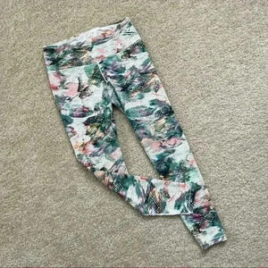 Prana Graceful Pillar Colorful Watercolor Printed Athletic Leggings Women Small